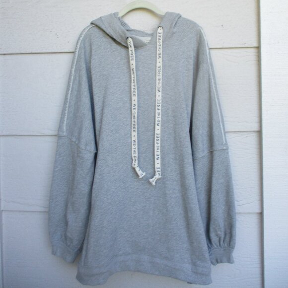 NWT FREE PEOPLE ~ WE the FREE LONGLINE HOODED GRAY HOODED SWEATSHIRT ~ L ~ $128 - Picture 3 of 8